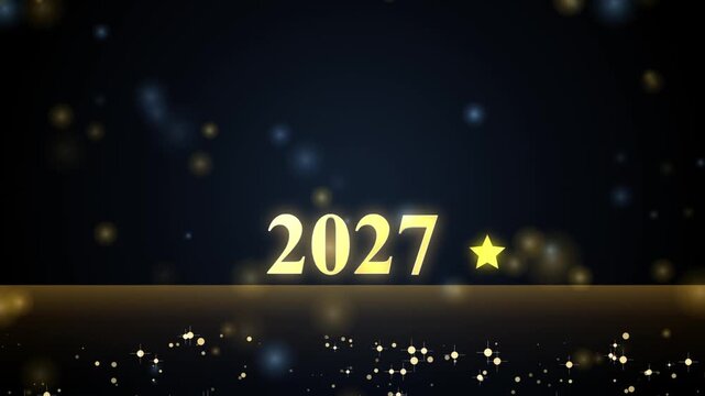 Golden 2027 New Year with star and festive bokeh glitter