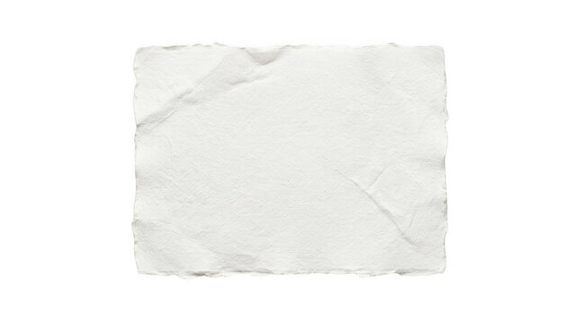 Textured white handmade paper sheet isolated on transparent background
