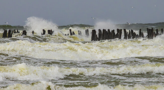 Heavy storm at the beach in Lithuania