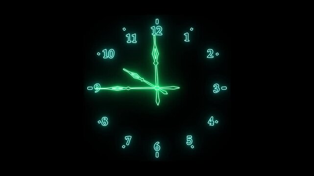 Dial with green neon hands Latin green neon numerals 10 o'clock