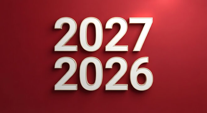The years two thousand twenty six and two thousand twenty seven are displayed as white embossed numbers on a vibrant