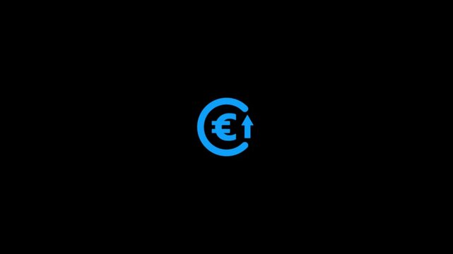 Growth of Euro value in business concept with euro icon and up arrow.Abstract increase icon on background. Euro rate up looped icon. 4k video animation