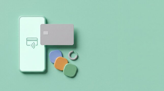 Contactless mobile payment with credit card and symbols
