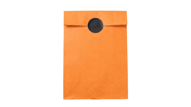 Orange paper envelope with black sticker seal isolated on transparent background png