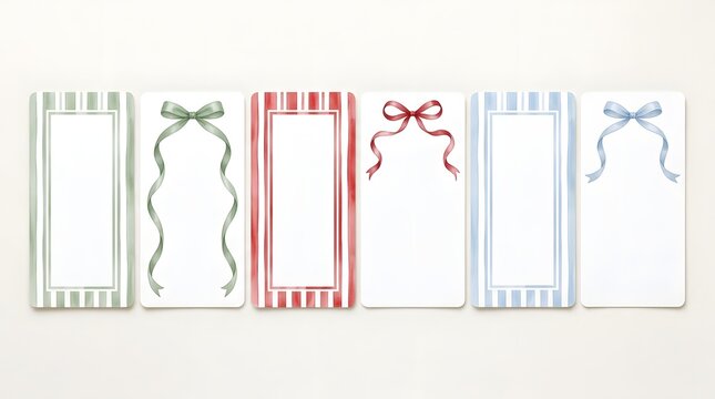 Merry Christmas greeting card Set. doodle style with bow and ribbon frames and stripes. Xmas art banner, poster, cover templates.