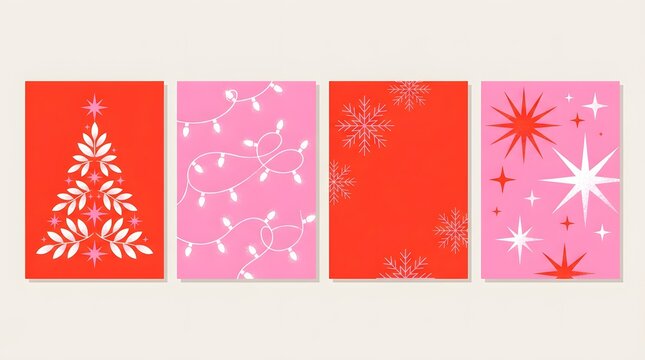 Modern Christmas Poster Collection with Typography and Minimal Holiday Graphics. Xmas card templates.  Ideal for festive branding, greetings, invitations, packaging, print, posters and social media