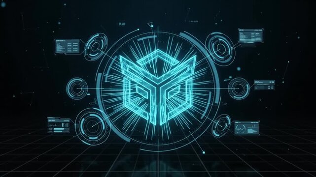 Futuristic Neon HUD Logo Reveal with Abstract Geometric Data Animation