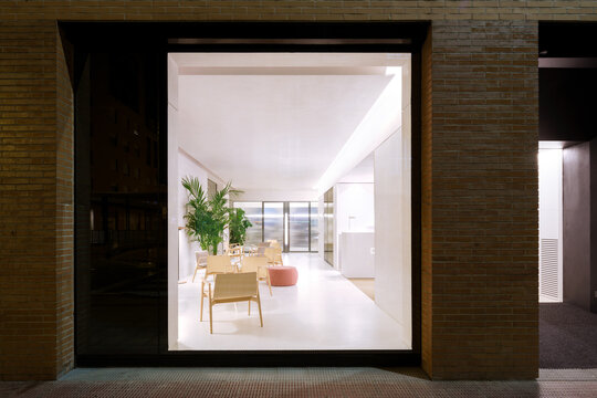 Modern dental clinic waiting room with picture window