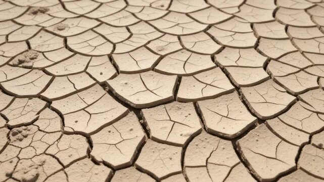 Close Up View of Dry Cracked Earth and Parched Soil Showing Severe Drought and Climate Change