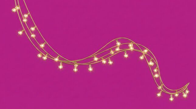 Elegant glowing golden string lights in wavy pattern on a pink background with fairy lights decorative lighting holiday decor led lights party lighting christmas lights event decoration