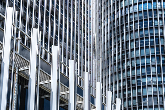 Modern office building windows in financial district