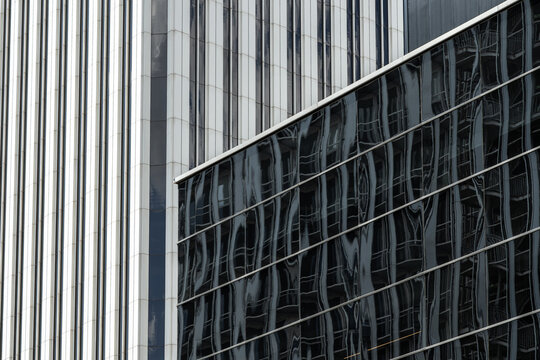 Modern office building windows in financial district