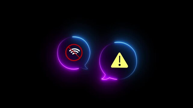 Person holding a with no Wi-Fi and warning alert icons, representing connection failure, network error, or internet outage issue animation in black background, Animation of 4k video.