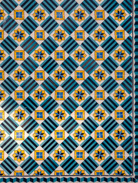 Geometric azulejo tile pattern in Lisboa, Portugal