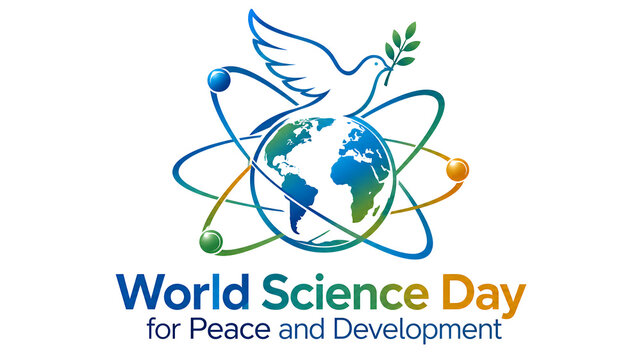 World Science Day for Peace and Development logo with globe and dove.