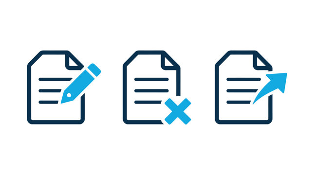 Document icons featuring editing, deletion, and export functions provide a clear visual interface for managing digital files in software applications.