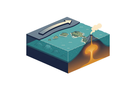 Fixed mantle plume making a chain of aging islands on a moving plate