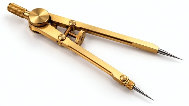 Solid Heavy Brass Architectural Drafting Divider Compass on White