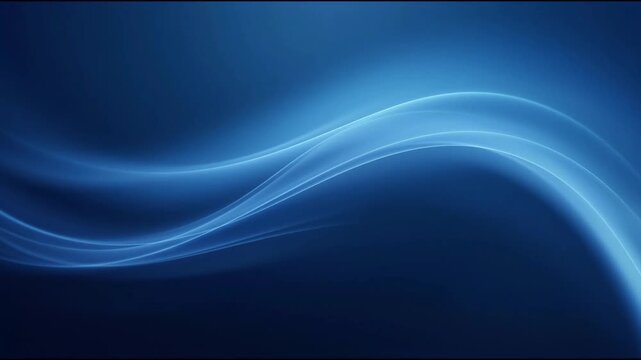 Blue ribbons flow and curve across a dark gradient background
