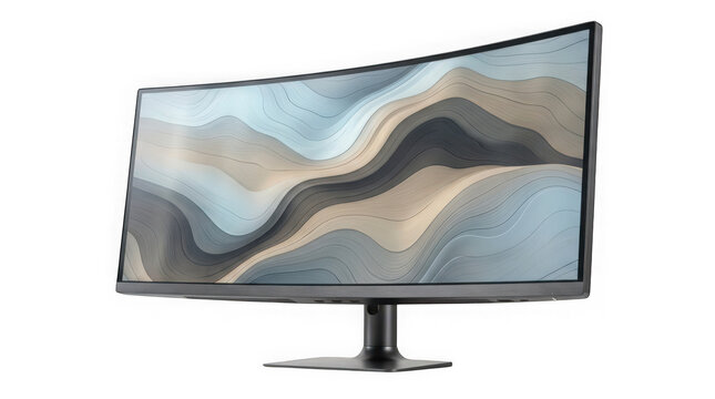 Modern curved computer monitor isolated on transparent background