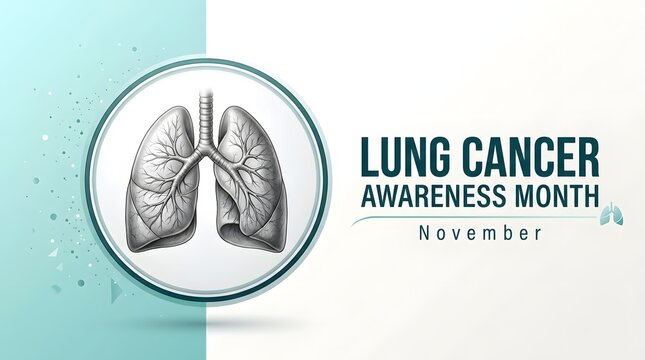 Lung cancer awareness month illustration with detailed anatomical lung graphic
