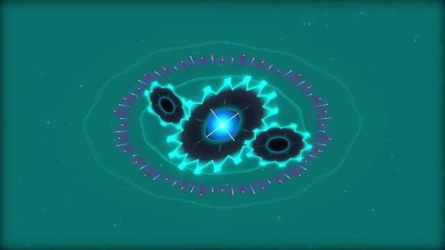 Abstract background featuring glowing neon gears and circular light patterns for modern technology and futuristic digital design concepts