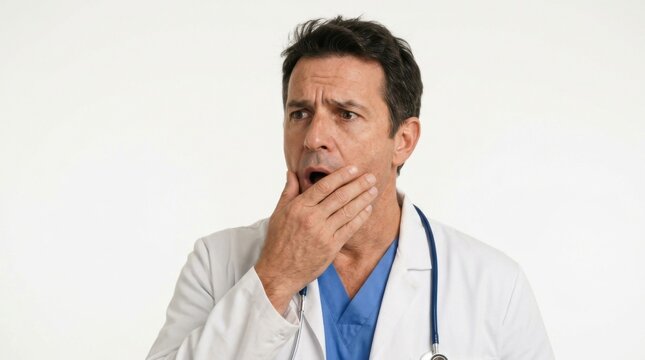 Shocked Doctor Expression Medical Professional Surprise Healthcare Worker Astonishment White Background Studio Shot