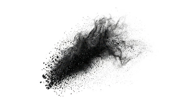 Black dust explosion isolated on transparent background