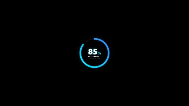Glowing Blue Circular Progress Bar Loading Animation from 83 to 85 Percent on Black Background.