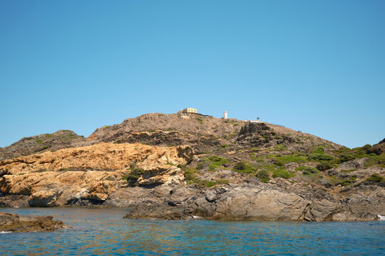 Rocky Cape Creus coastline near Cadaques under clear sky
