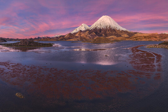 Parinacota Volcano above wetlands in Lauca National Park