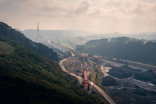 Industrial railway and coal yard in Gijon, Asturias