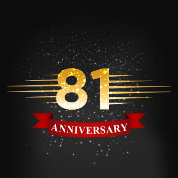 81st Anniversary golden number logo with red ribbon on dark background