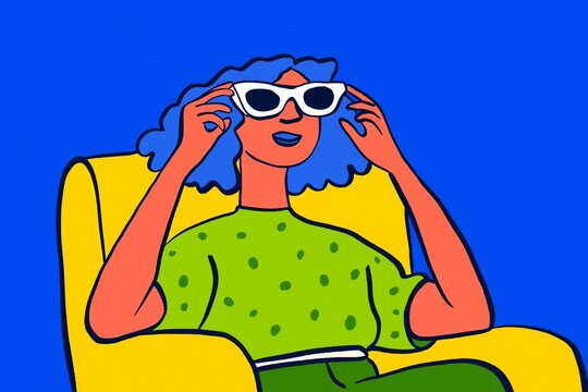 Woman adjusting sunglasses in colorful pop art illustration