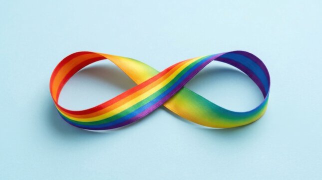 Rainbow Infinity Symbol Ribbon on Blue Background Symbolizing Inclusion Diversity and LGBTQ Pride