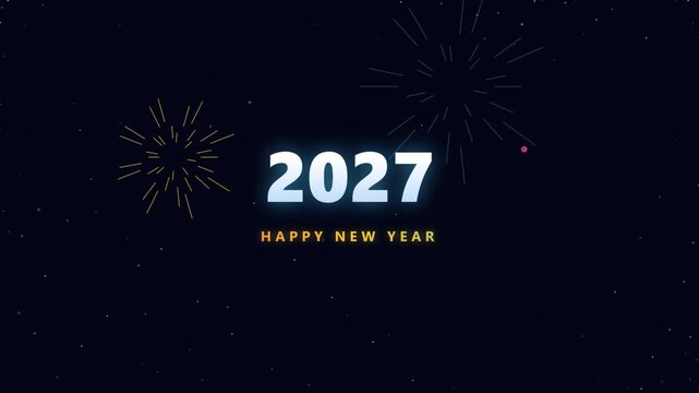 Happy New Year 2027 with elegant fireworks on dark blue background