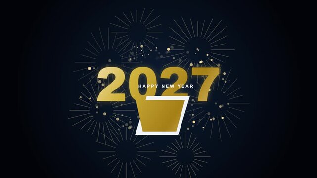 Bold golden 2027 New Year with festive firework bursts