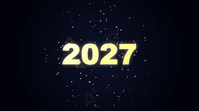 Golden 2027 New Year with sparkling confetti and fireworks