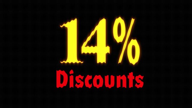 Bold 14 percent discount text with fiery effect on dark background