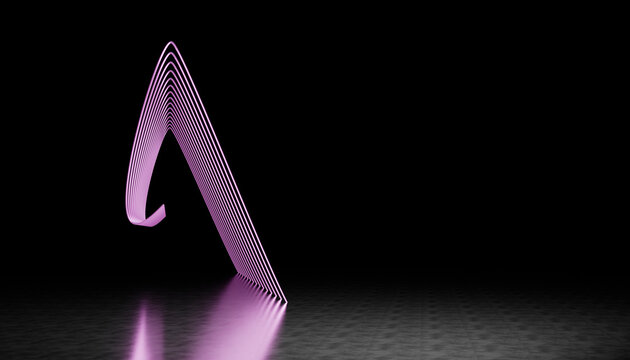 Purple luminous line arch on dark reflective surface