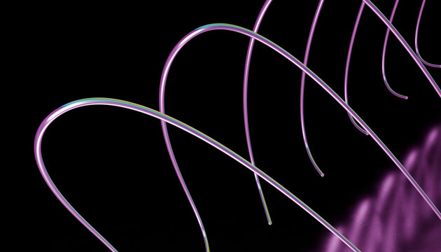 Abstract purple glowing line render on black background
