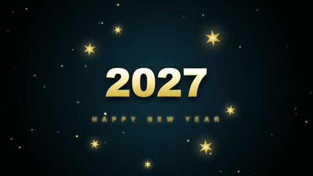 Golden Happy New Year 2027 with glowing star particles