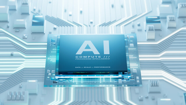 AI Computing Processor with Glowing Blue Circuitry