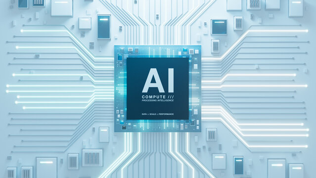 Central AI Chip Connected to Futuristic Electronic Network
