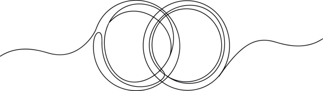 Minimalist continuous line drawing of two interlocking circles symbolizing unity, connection, and partnership