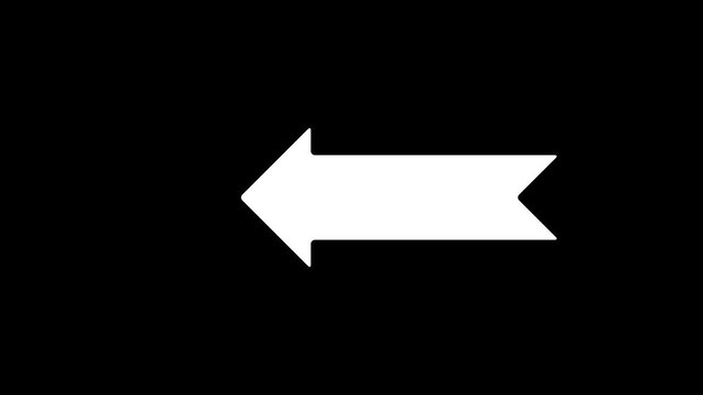 White Left Arrow Icon Animation on Black Background direction symbol indicating back or previous page. simple red pointer showing opposite direction.