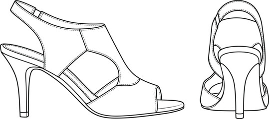 Fototapeta premium Women's Open Toe Slingback High Heel Sandal Technical CAD Drawing