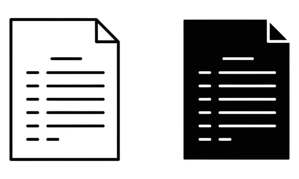 Two versions of a document icon one outlined and one filled in black