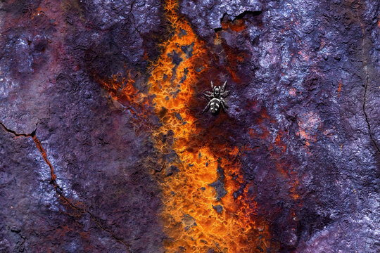 Spider on colorful oxide rock texture on Helgoland dune