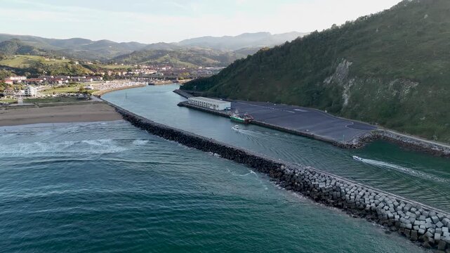 Aerial view of Oria river meeting Antilla beach in Spain